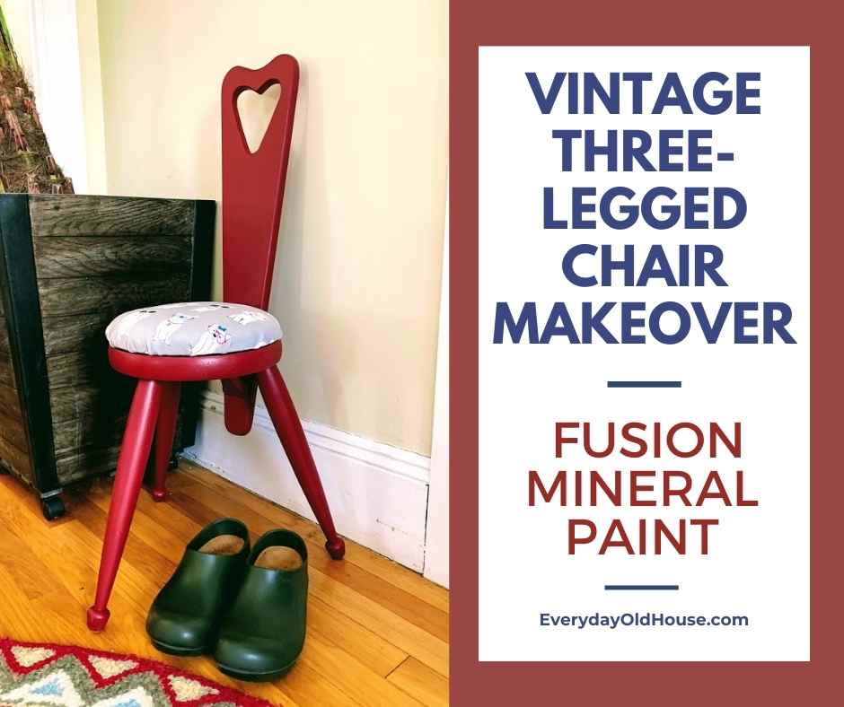 Makeover for vintage three-legged chair stool, inspired by spinning stool with Fusion Mineral Paint in cranberry @fusionmineralpaint