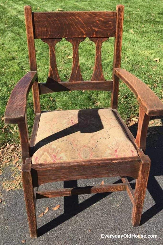 dull tiger oak chair in need of love