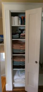 Sure it's not Better Homes and Garden quality, BUT it's perfectly organized , functional, and efficient for this family.#linencloset #functionalcloset #efficientcloset