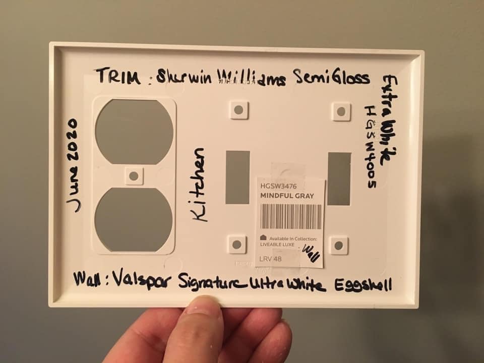 light switch cover plate with room paint color info documented