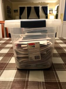 Rubbermaid plastic storage bin (19-quart) to store user manuals for family of 5 #homemanuals #easyhomeorganization