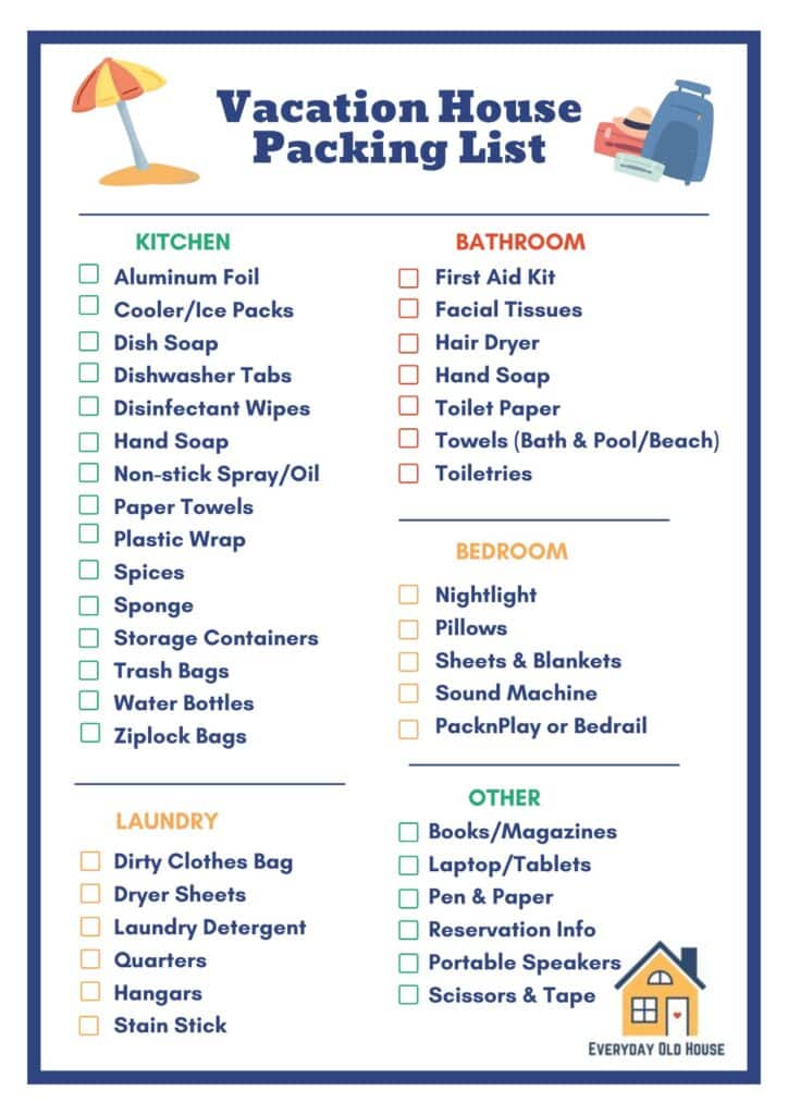 Customizable Vacation Rental Home Packing Checklist [Printable