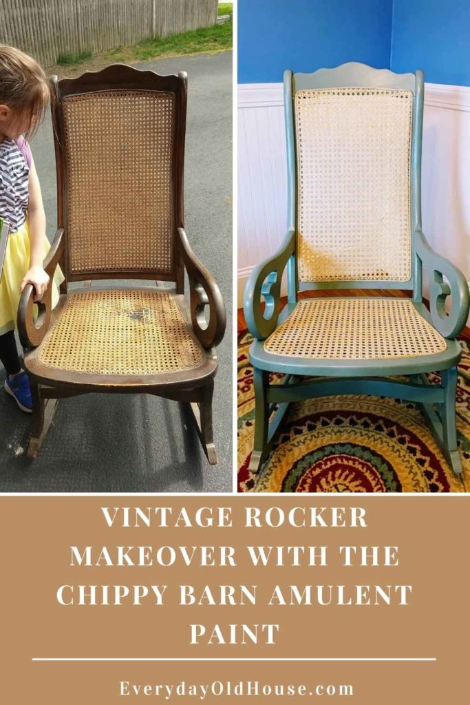 Vintage rocking chair makeover with a fresh coat of The Chippy Barn Amulent Paint and new pressed cane chair and seat @thechippybarn