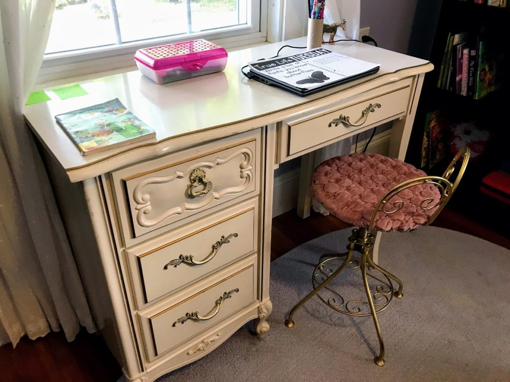 Vintage vanity stool with desk makeover - for $10!
