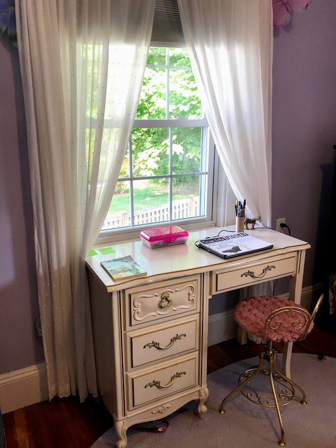 Vintage vanity stool with desk makeover - for only $10!