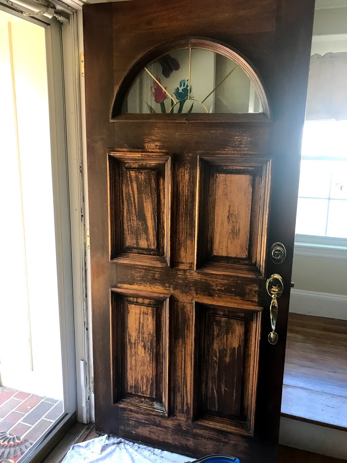 Washed weathered door and the old varnish and stain flaked off