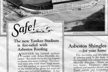 Vintage advertisement for asbestos in Yankee Stadium #asbestosroofing #yankeestadium #johnsmanville #oldroof