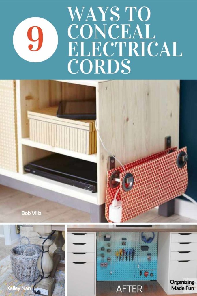 9 Ways to quickly and easily conceal electrical cords behind tables and desks. You've got this! #cordmanagement