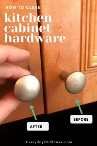 How to easily clean kitchen cabinet knobs and pulls using this secret trick! #cleaninghack #cleanhouse #easyclean
