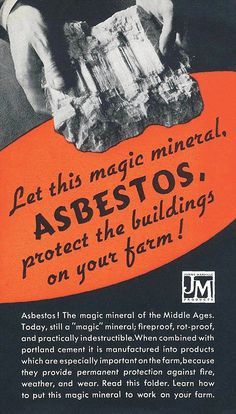 Advertisement from Life Magazine in the 1940s calling asbestos the "magic" mineral.  #magicmineral #asbestos