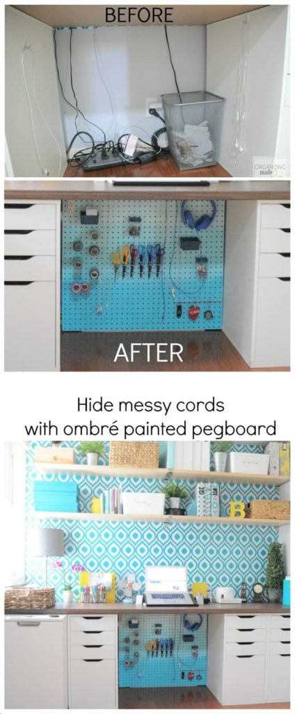 How to hide electrical cords behind table by OrganizingMadeFun.com #organizehouse