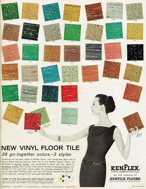 Vintage advertisement for asbestos in residential floor tiles #vintageadverts #asbestos #vinylflooring